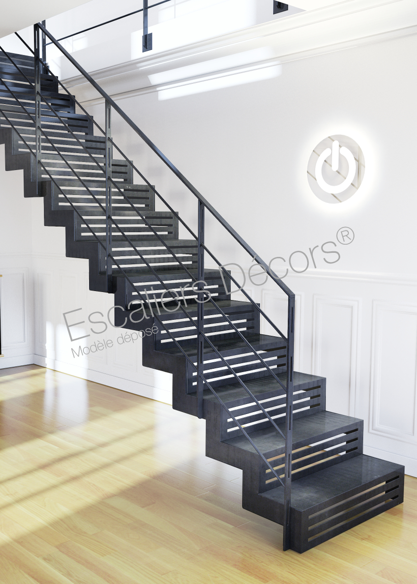Photo DT117 - ESCA'DROIT® Graphique. Escalier droit d'intérieur en acier pour une décoration industrielle et contemporaine. Vue 2